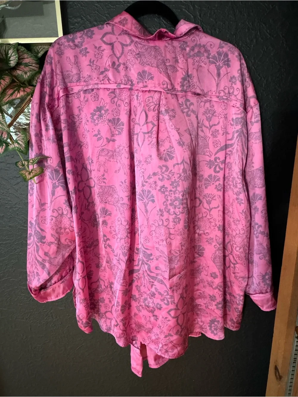 Free People Pink Floral Satin Two-Piece Pajama Set